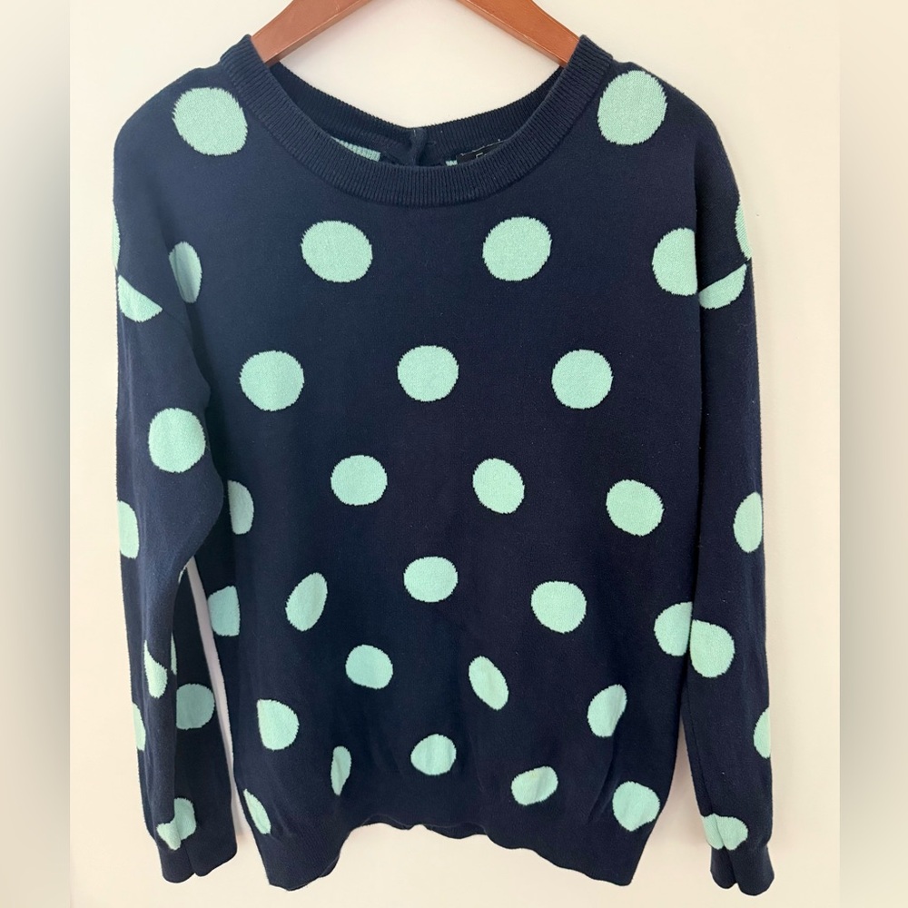 Forever 21 Polka Dot Knit Sweater Women button up sweatshirts Navy / Teal Size M